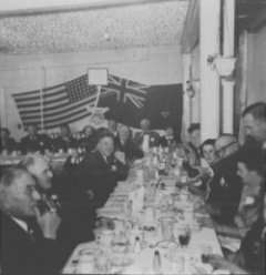 Nakusp Rotary Club banquet, Leland Hotel dining room, mid-20th century